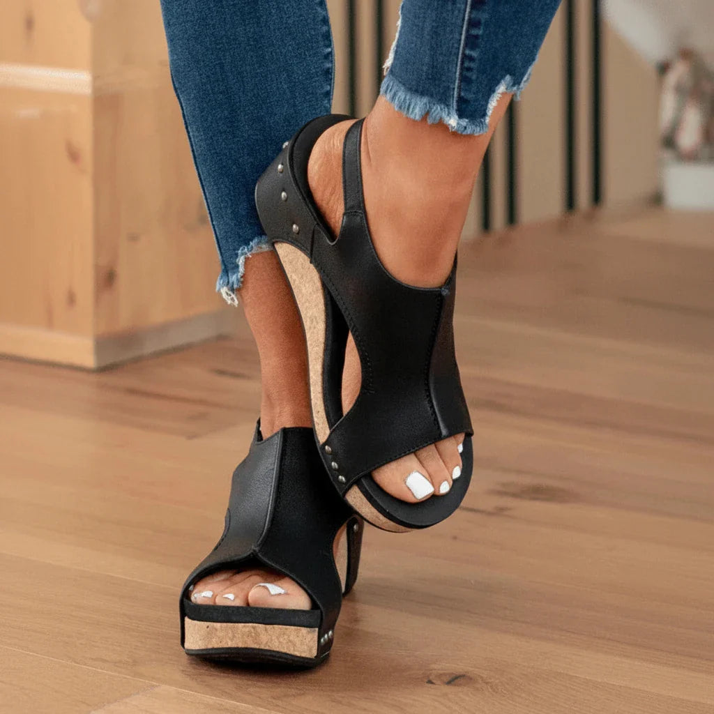 Sandales Wedge Orthopédiques Plateforme Femme Été Embout Large Soulagement Immédiat Voûte Plantaire Noir Beige – Plateforme