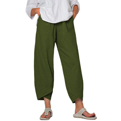 Pantalon Large en Coton et Lin – Taille Haute & Confort Décontracté