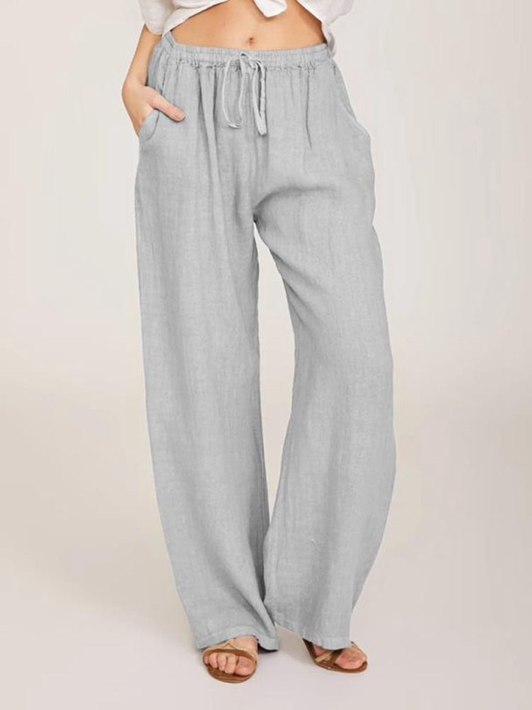 Pantalon Yoga Femme, Coupe Large en Coton et Lin Naturel