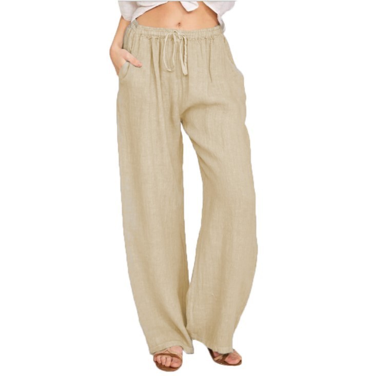 Pantalon Yoga Femme, Coupe Large en Coton et Lin Naturel