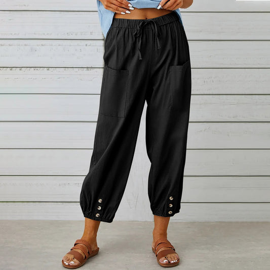 Pantalon Léger Femme en Lin & Coton avec Poches