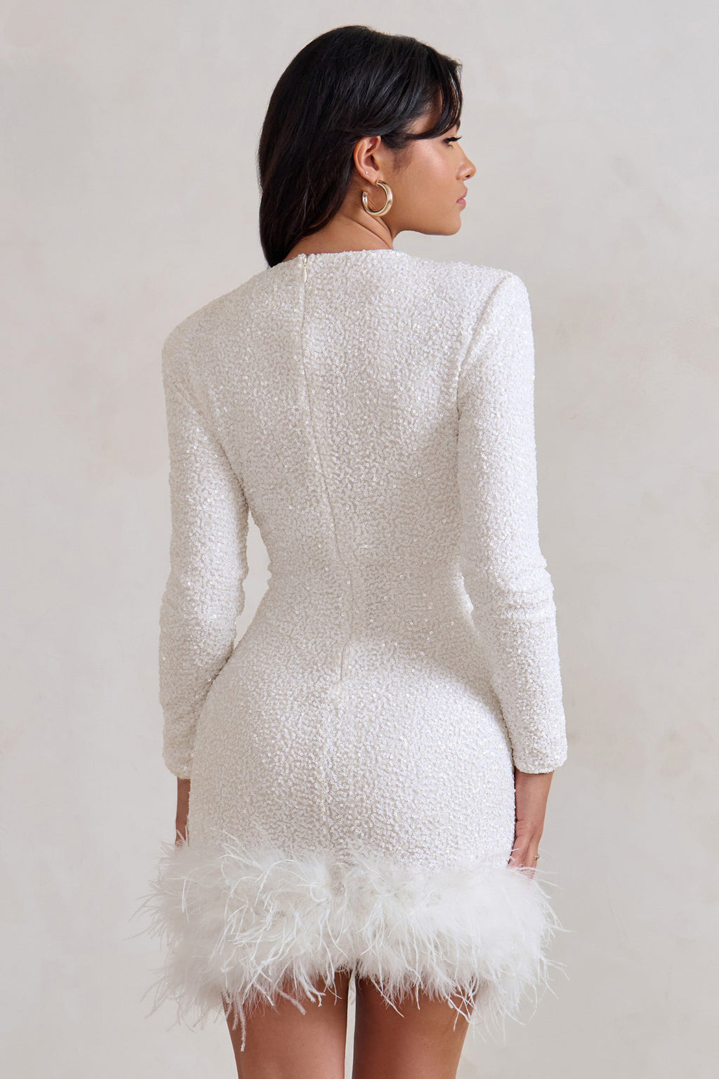 Robe Courte à Manches Longues pour Femmes avec Ourlet en Plumes