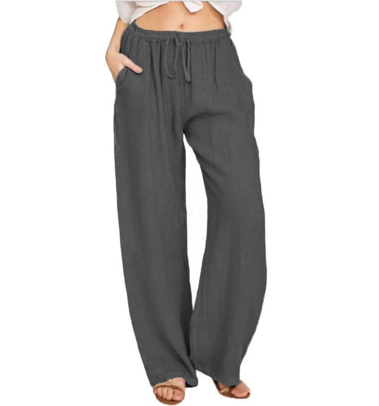 Pantalon Yoga Femme, Coupe Large en Coton et Lin Naturel