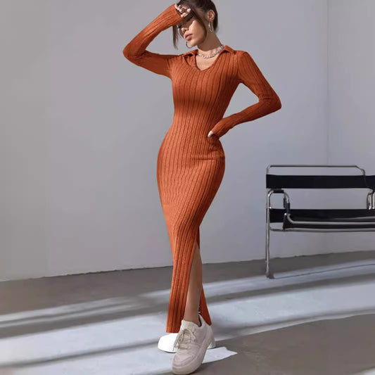 Robe Élégante en Maille à Manches Longues