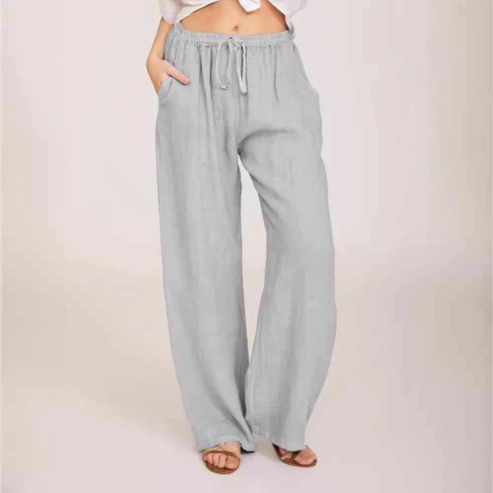 Pantalon Yoga Femme, Coupe Large en Coton et Lin Naturel