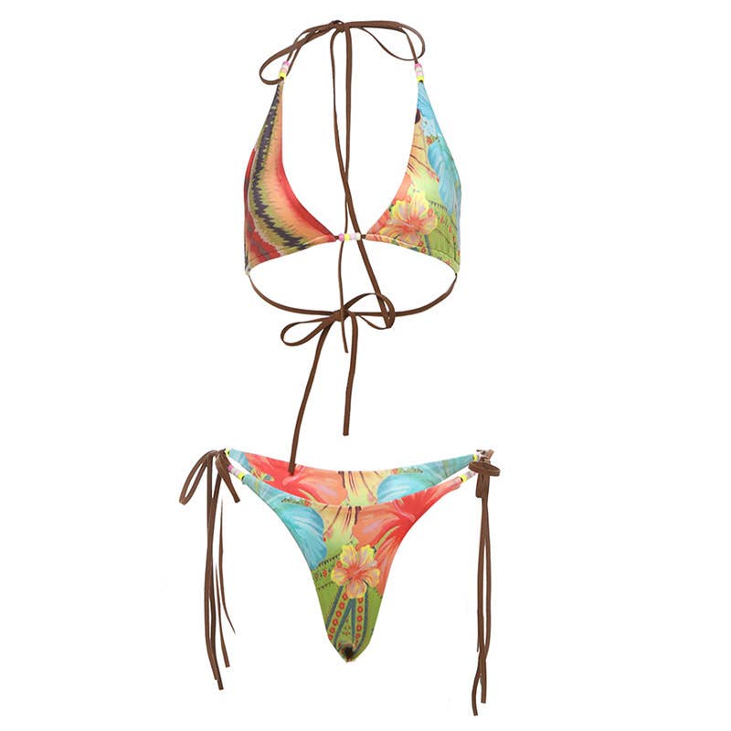 Bikini Dos Piezas Mujer Push-Up Estampado – Lazos para Atar & Cintura Ajustable