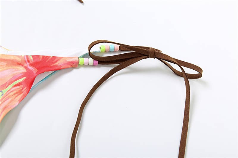 Bikini Dos Piezas Mujer Push-Up Estampado – Lazos para Atar & Cintura Ajustable