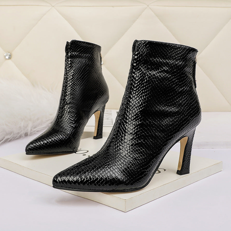 Women's Martin Ankle Boots – Stiletto Heel and Snake Pattern