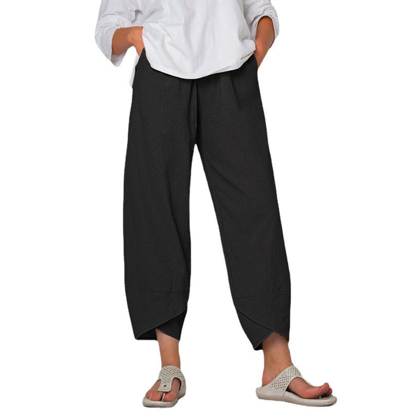 Pantalon Large en Coton et Lin – Taille Haute & Confort Décontracté
