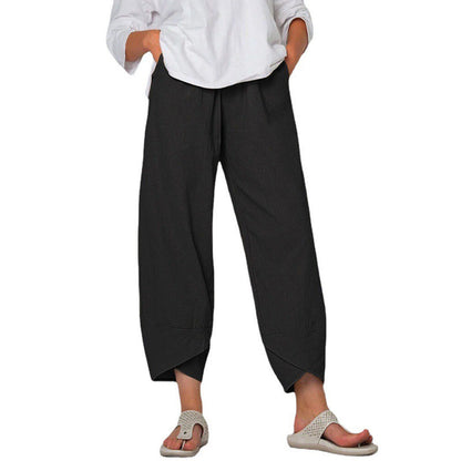 Pantalon Large en Coton et Lin – Taille Haute & Confort Décontracté