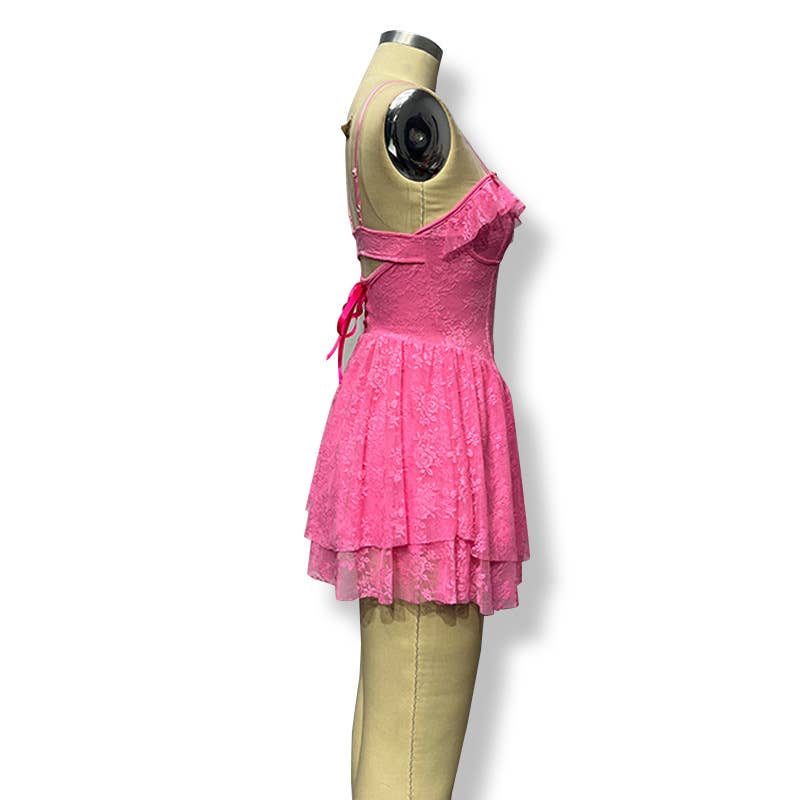 Vestido Corto Halter con Falda de Encaje – Livia