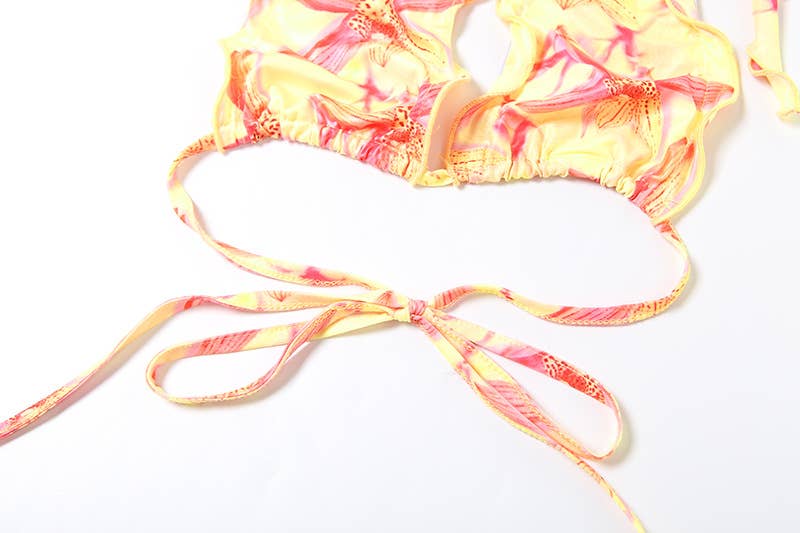 Bikini 2 Pezzi Donna Stampa Floreale – Triangolo da Annodare & Slip a Vita Bassa