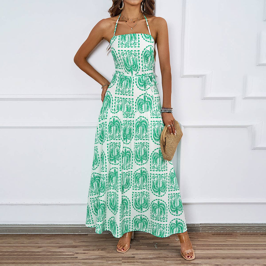 Long Backless Printed Beach Dress – Maya