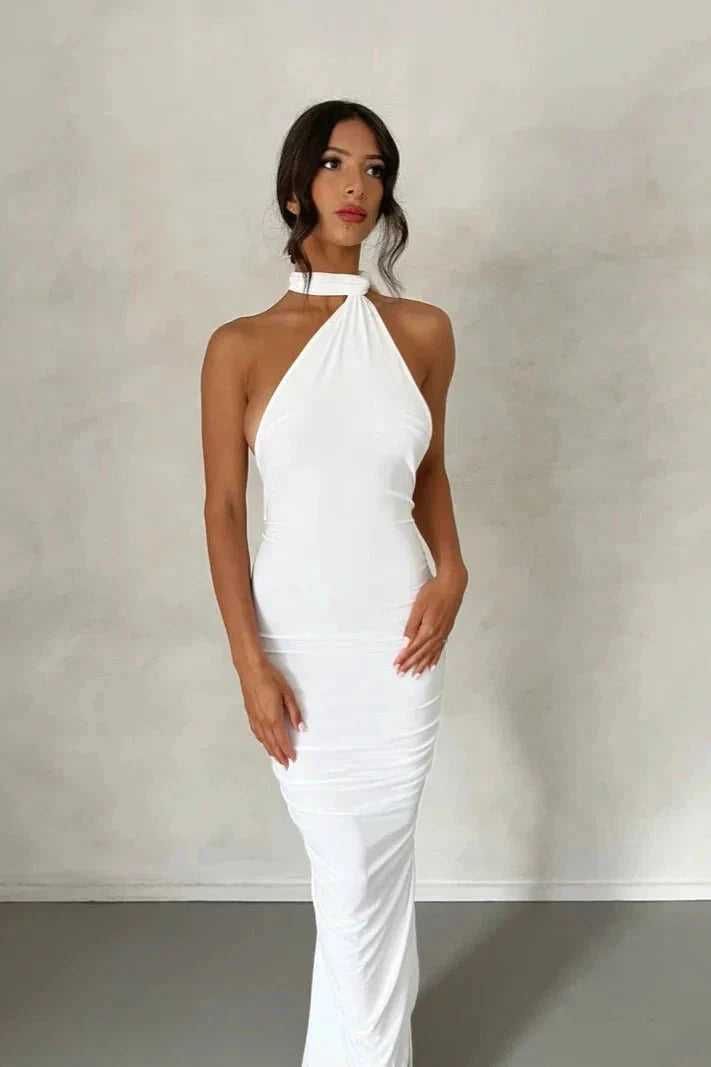 Robe Invitée de Mariage Longue Femme Une Épaule Sans Dos Boucle Foulard Ajustable Noire – Gwynn