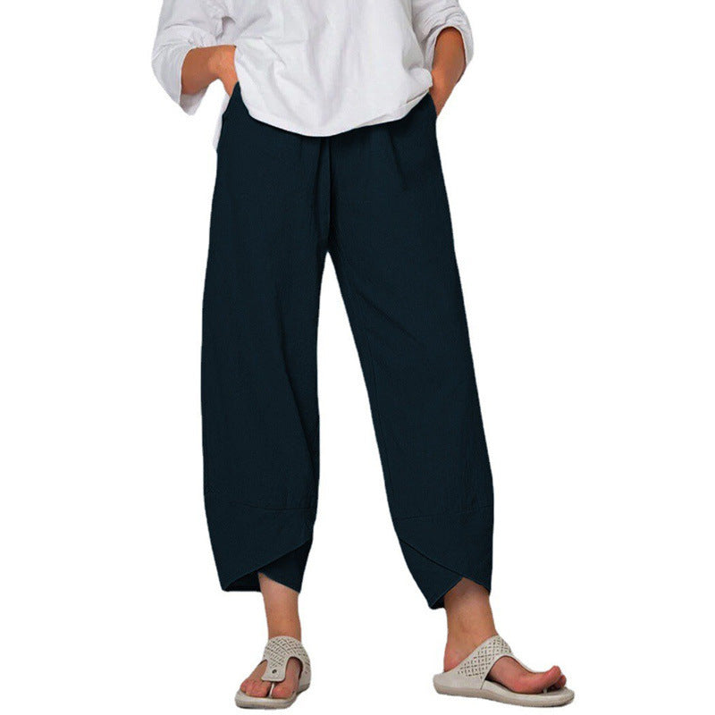 Pantalon Large en Coton et Lin – Taille Haute & Confort Décontracté