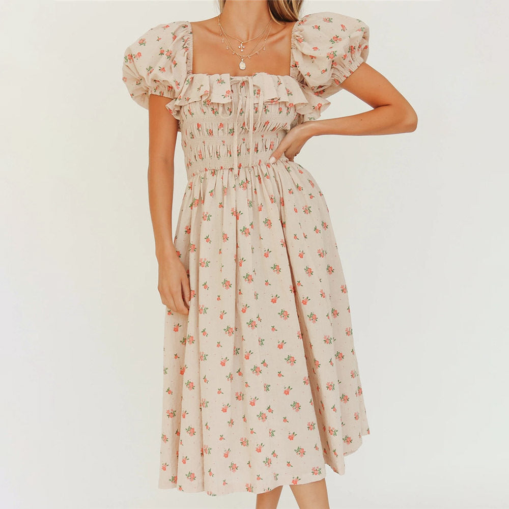 Vestido Chic de Cintura Alta y Mangas Abullonadas