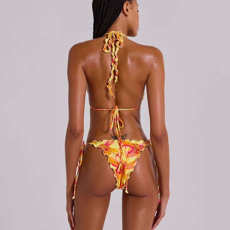 Bikini 2 Pezzi Donna Stampa Floreale – Triangolo da Annodare & Slip a Vita Bassa