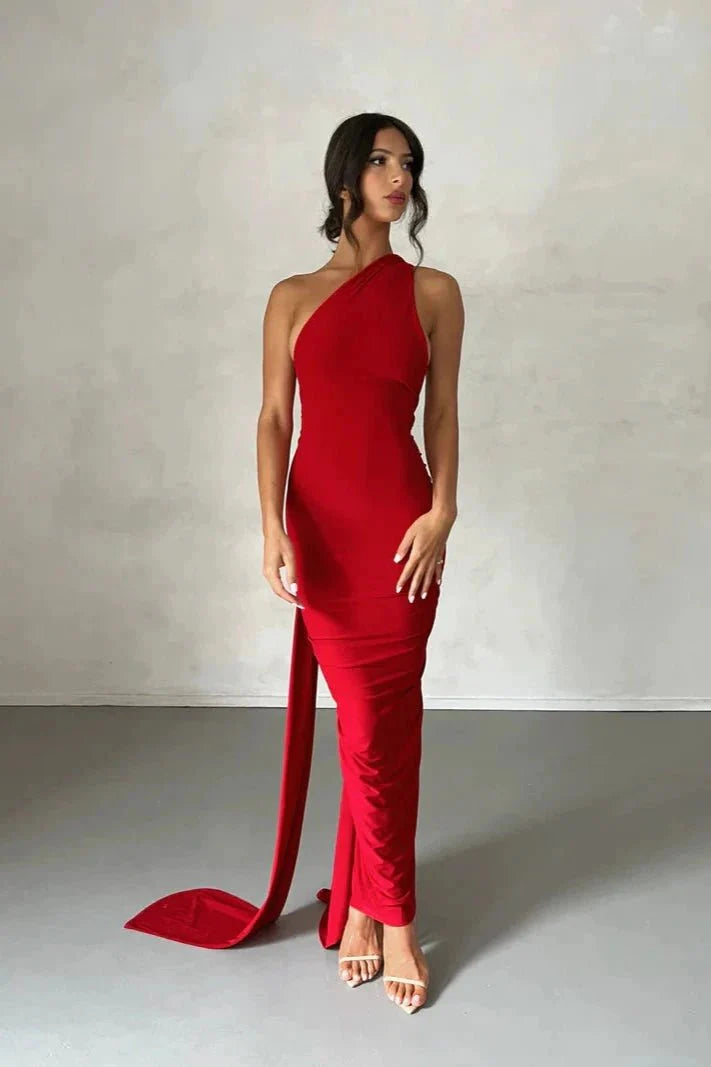 Robe Invitée de Mariage Longue Femme Une Épaule Sans Dos Boucle Foulard Ajustable Noire – Gwynn