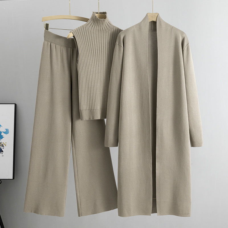Ensemble 3 Pièces Femme – Cardigan Long, Gilet Sans Manches & Pantalon Large