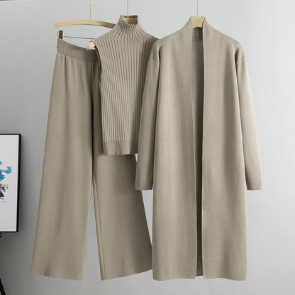 Ensemble 3 Pièces Femme – Cardigan Long, Gilet Sans Manches & Pantalon Large