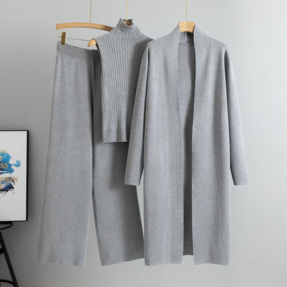 Ensemble 3 Pièces Femme – Cardigan Long, Gilet Sans Manches & Pantalon Large