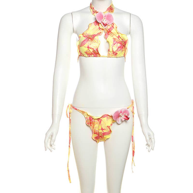 Bikini 2 Pezzi Donna Stampa Floreale – Triangolo da Annodare & Slip a Vita Bassa