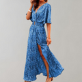 Long Summer Dress Bohemian Floral Wrap Slit