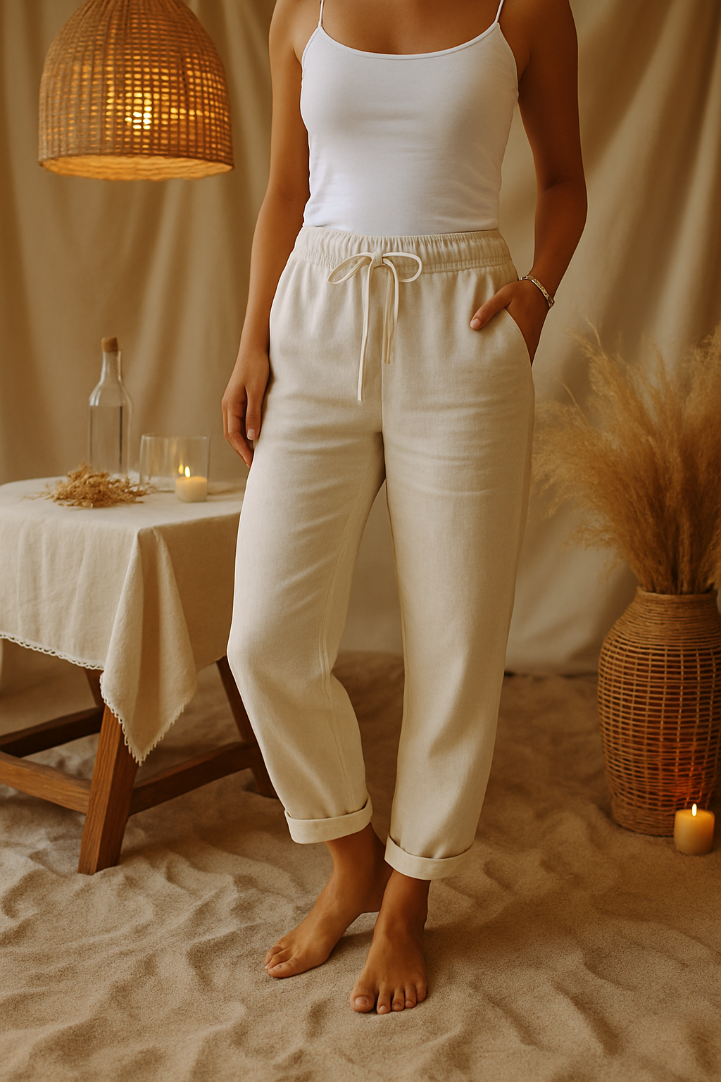 Pantalon Fluide en Coton et Lin Taille Élastique | Monélia