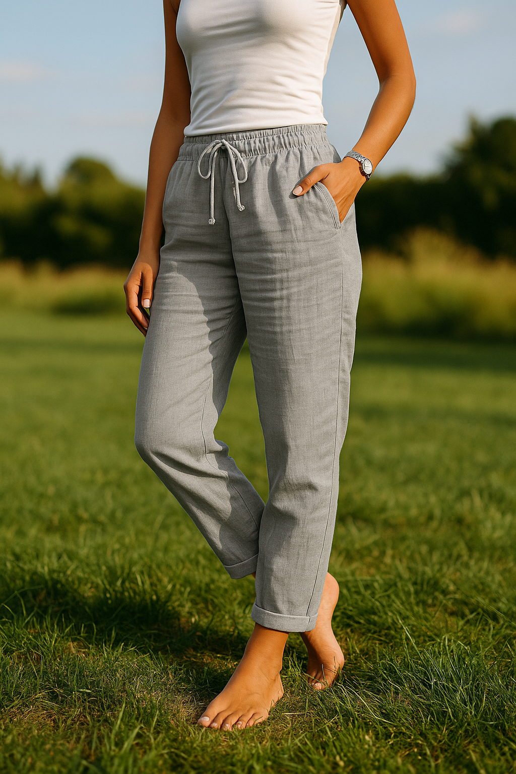 Pantalon Fluide en Coton et Lin Taille Élastique | Monélia