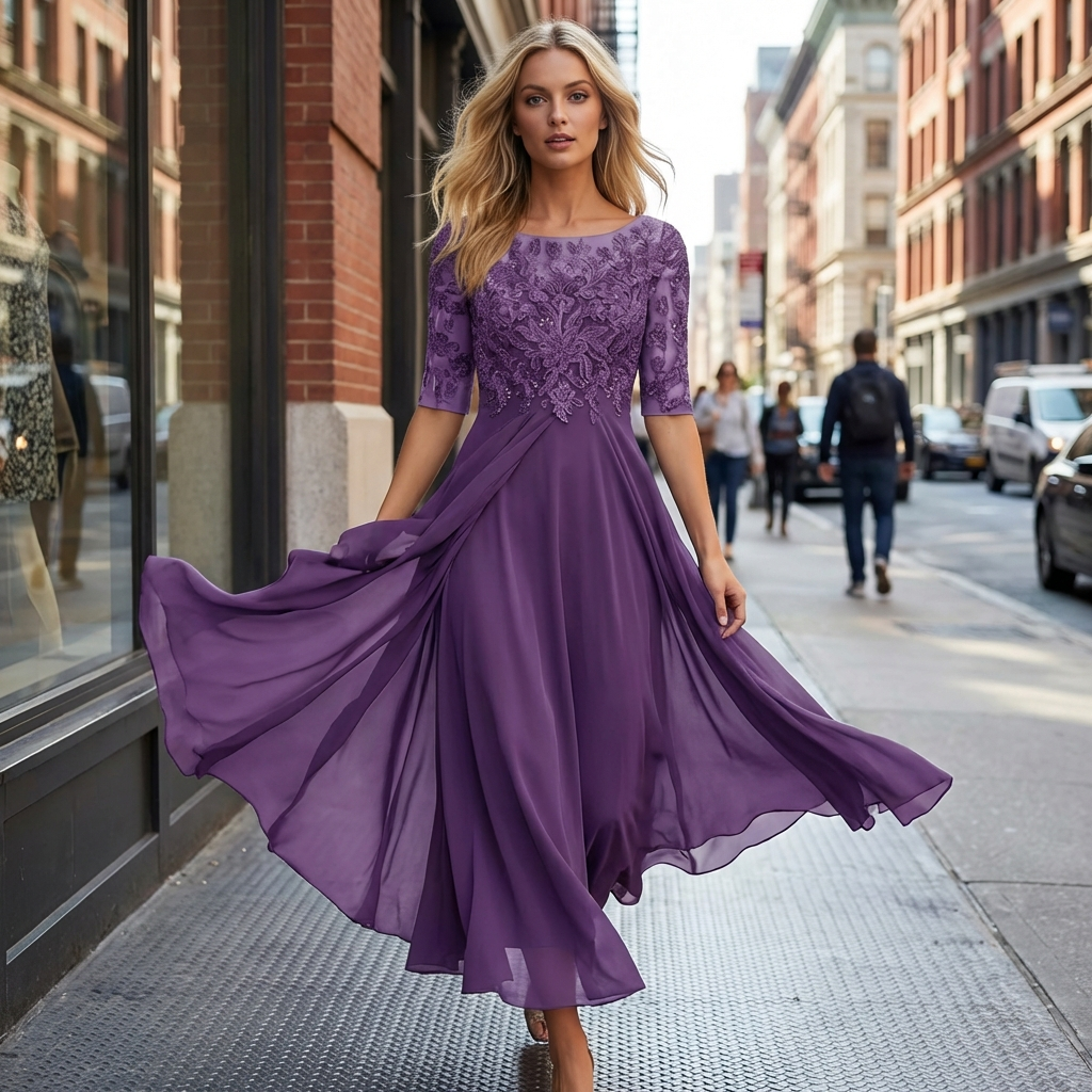 Robe de Soirée Élégante Femme Mariage Cocktail Dîner Dentelle Haut Jupe Fluide Violette Verte Rose – Élégance Spéciale
