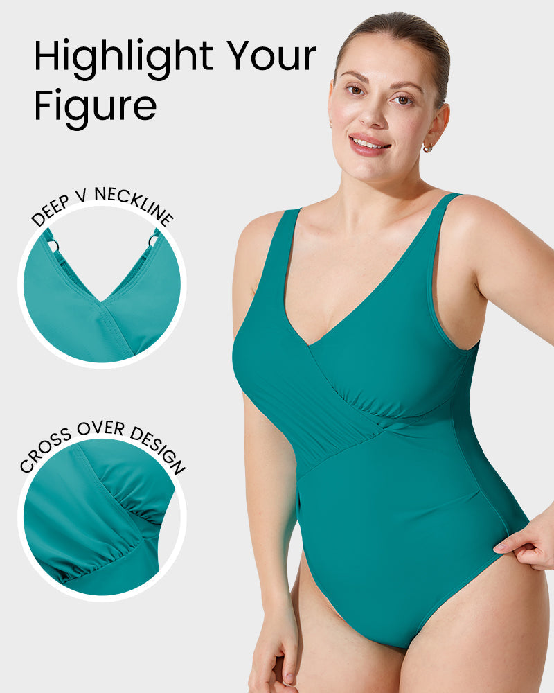 One-Piece Shaping Swimsuit with Crossed V-Neckline for Women – Cross V