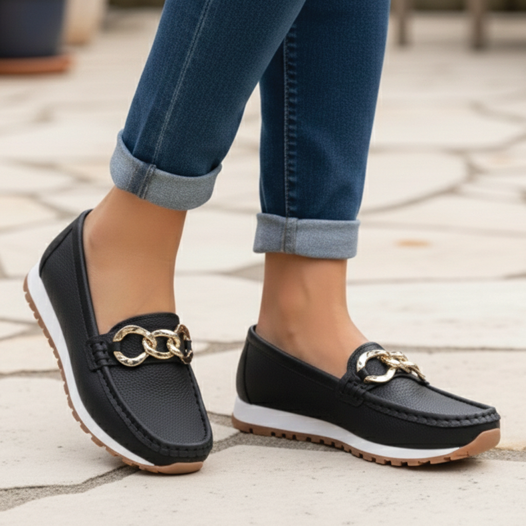 Zapatos Mocasines Mujer con Hebilla de Metal Tacón Plano Suela Antideslizante Estilo Casual Confort – Ellie