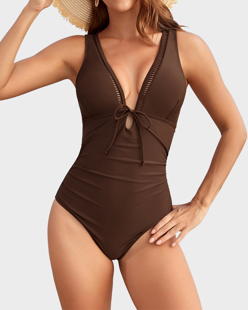 One-Piece Swimsuit with Deep V Neckline for Women – Deep V Sculpt