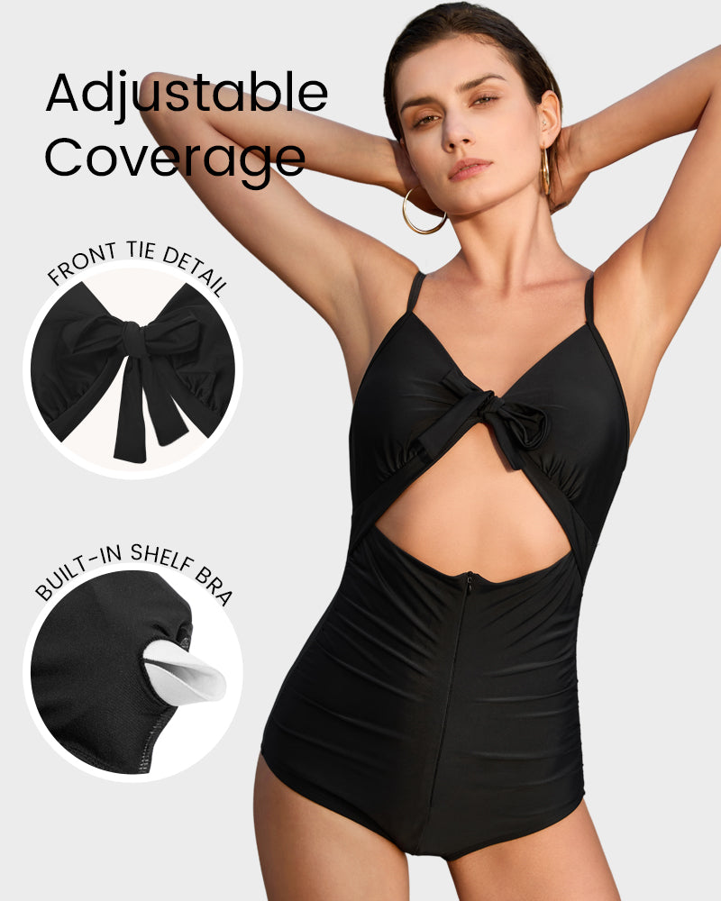 One-Piece Shaping Swimsuit with Front Tie for Women – Sculpt Tie