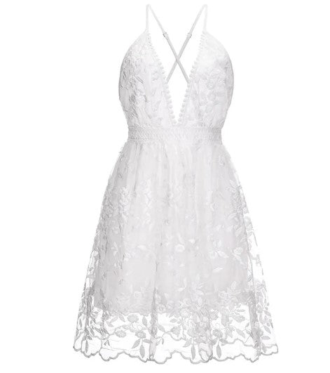 Robe Courte Blanche Sans Dos à Décolleté en V | Naomi