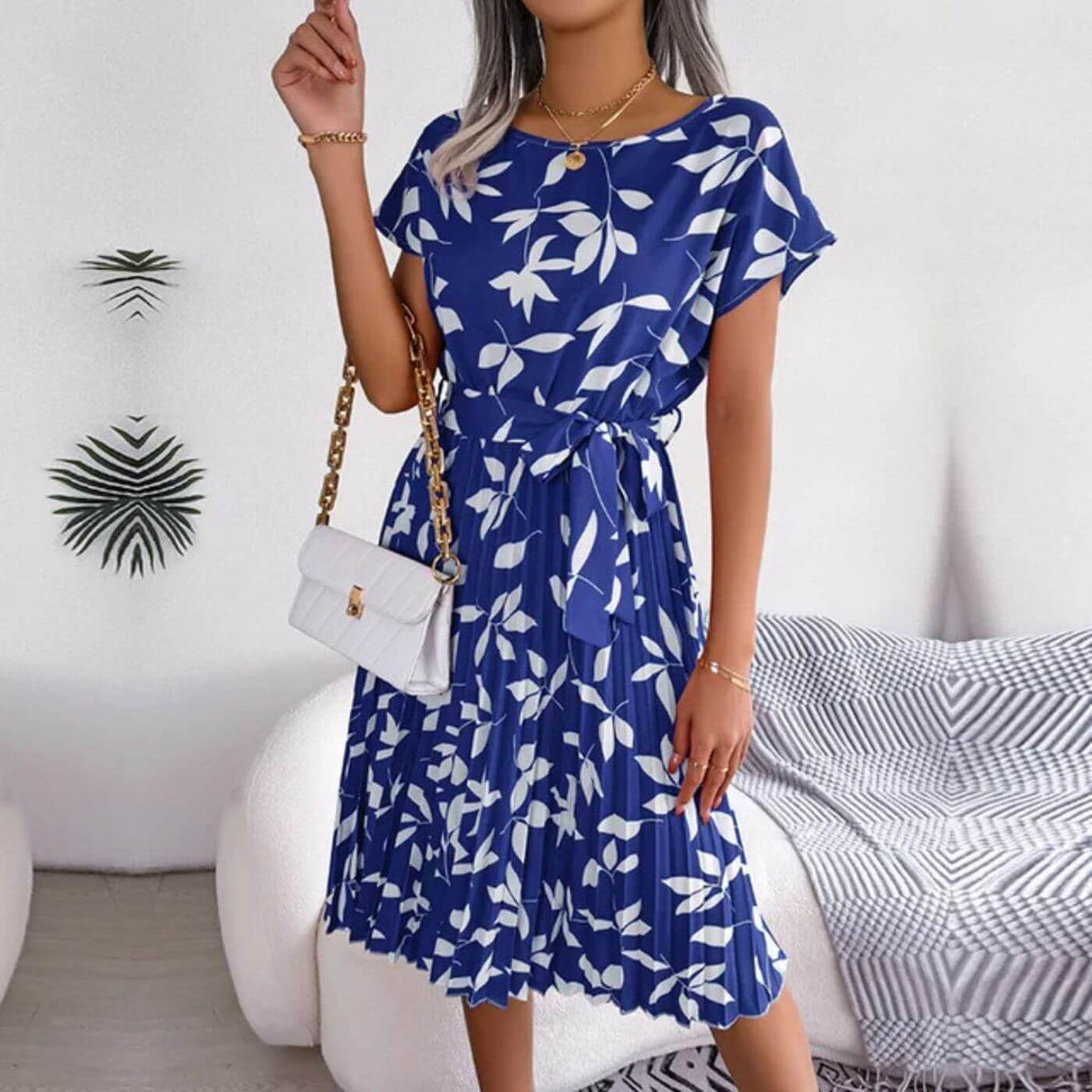 Vestido Midi de Verano Mujer con Estampado Floral – Cintura Ceñida