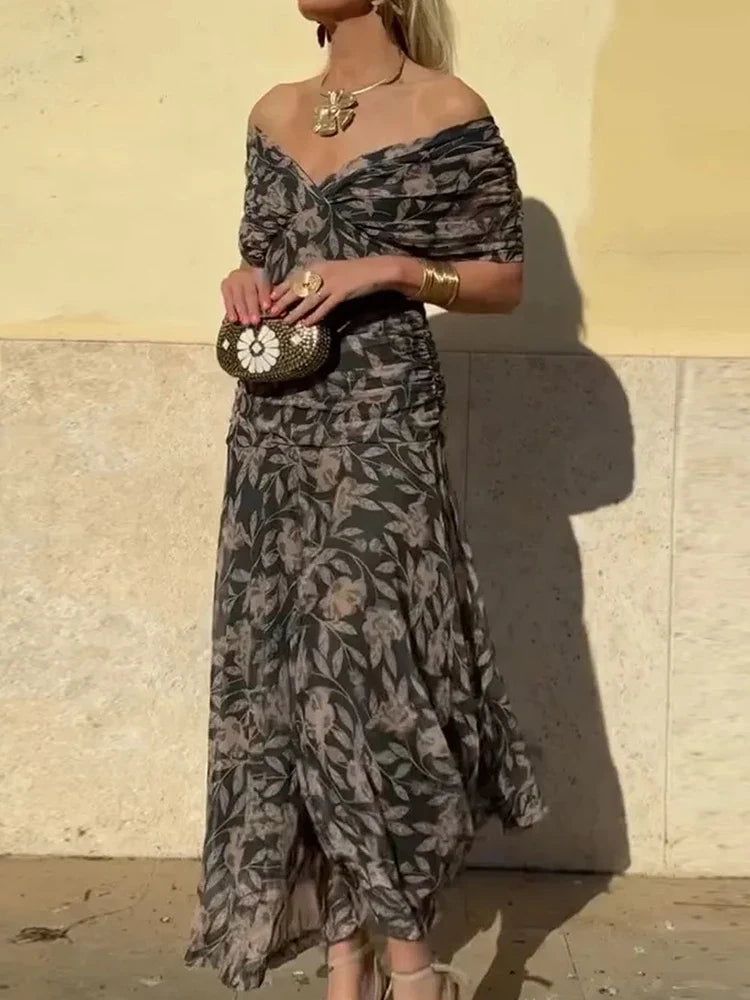 Vestido Largo Mujer Escote en V Estampado Floral Estilo Elegante Romántico Ocasión Chic – Laluna