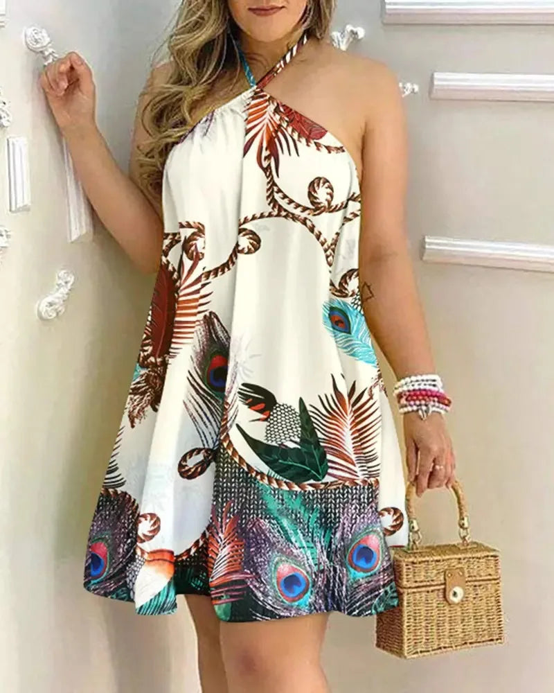 Vestido Corto Espalda Descubierta con Estampado Tropical – Estilo Vacaciones