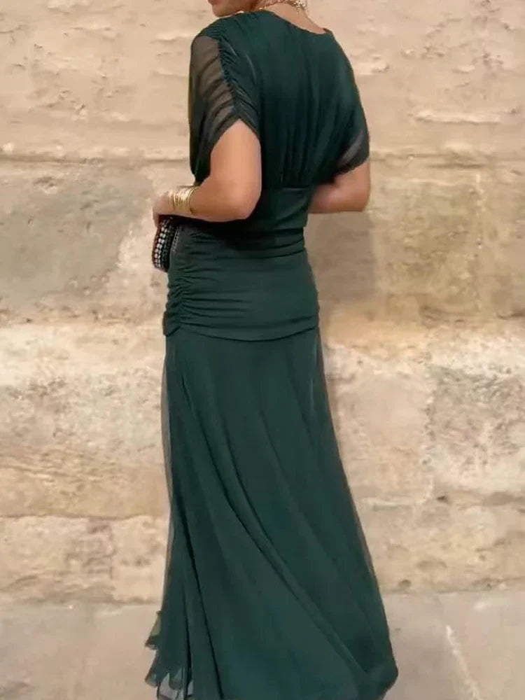 Vestido Largo Mujer Escote en V Estampado Floral Estilo Elegante Romántico Ocasión Chic – Laluna