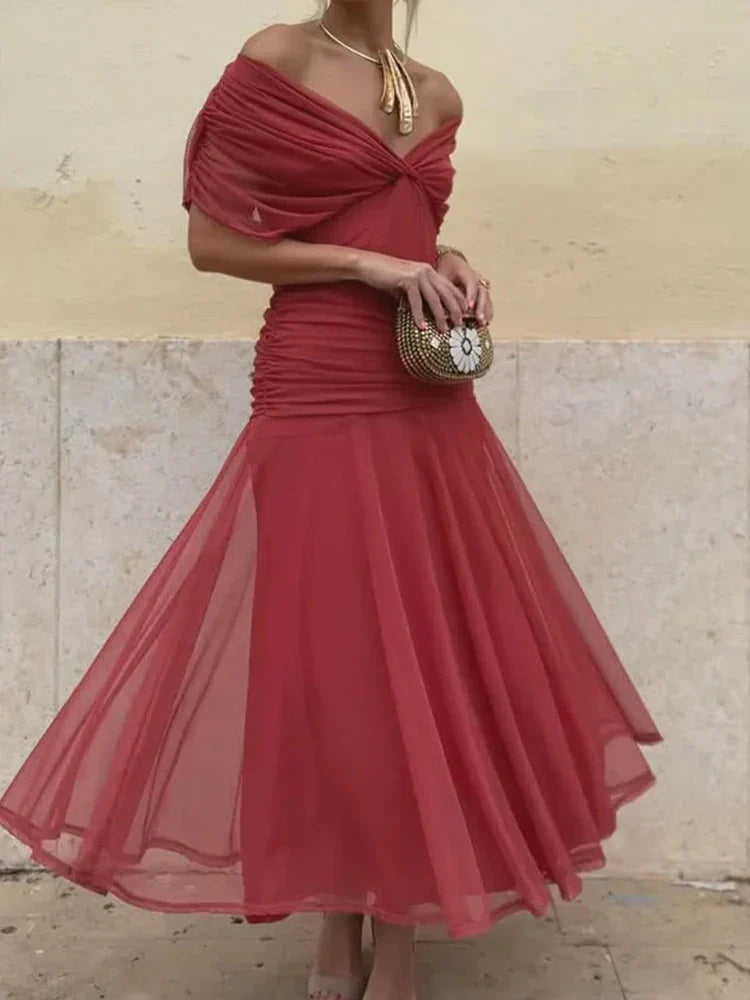 Vestido Largo Mujer Escote en V Estampado Floral Estilo Elegante Romántico Ocasión Chic – Laluna