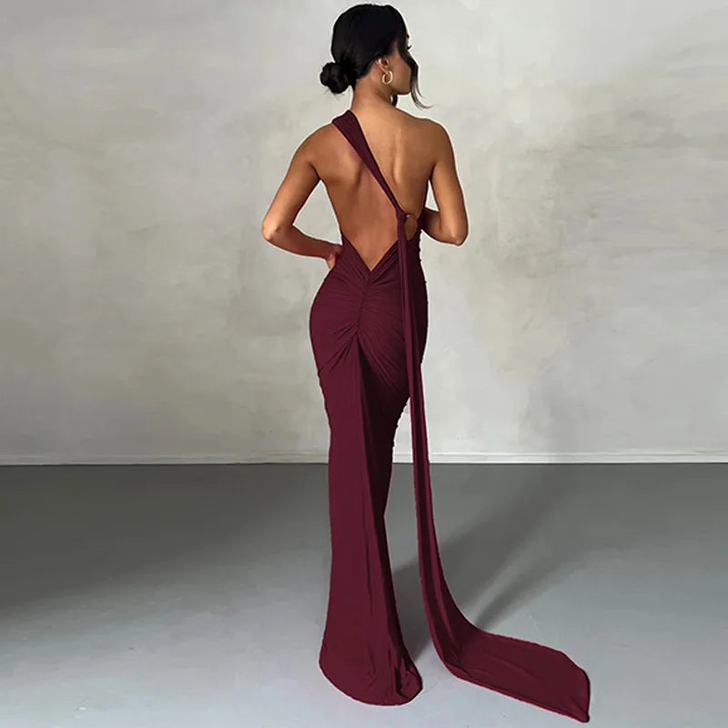 Vestido largo de noche asimétrico con espalda descubierta – Elegante y moldeador