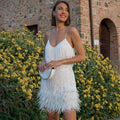 Robe Courte de Cocktail Femme à Franges et Bretelles Fines – Samba