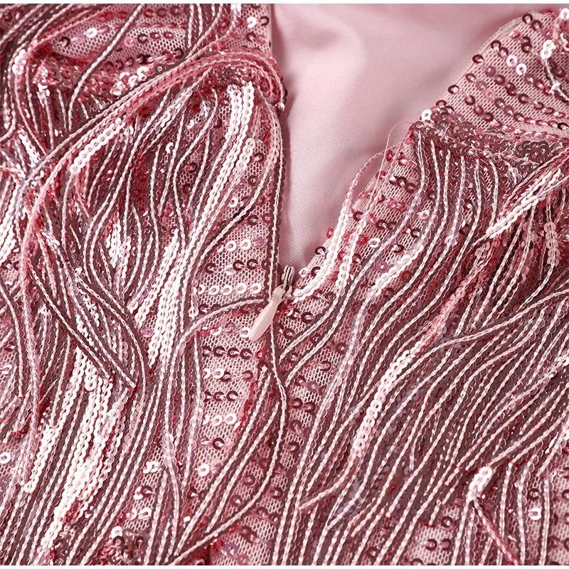 Robe Courte de Cocktail Femme à Franges et Bretelles Fines – Samba