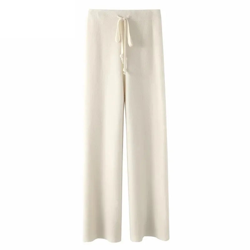 Knitted Pants Cashmere Look – Soft Lounge Pants with Wide Legs in Taupe