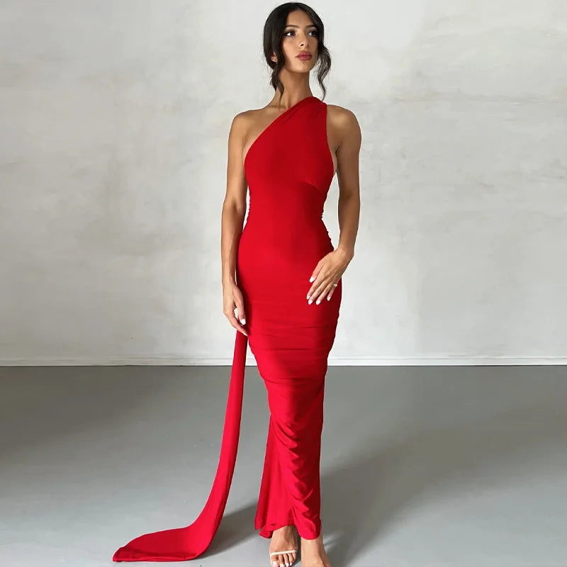 Vestido largo de noche asimétrico con espalda descubierta – Elegante y moldeador