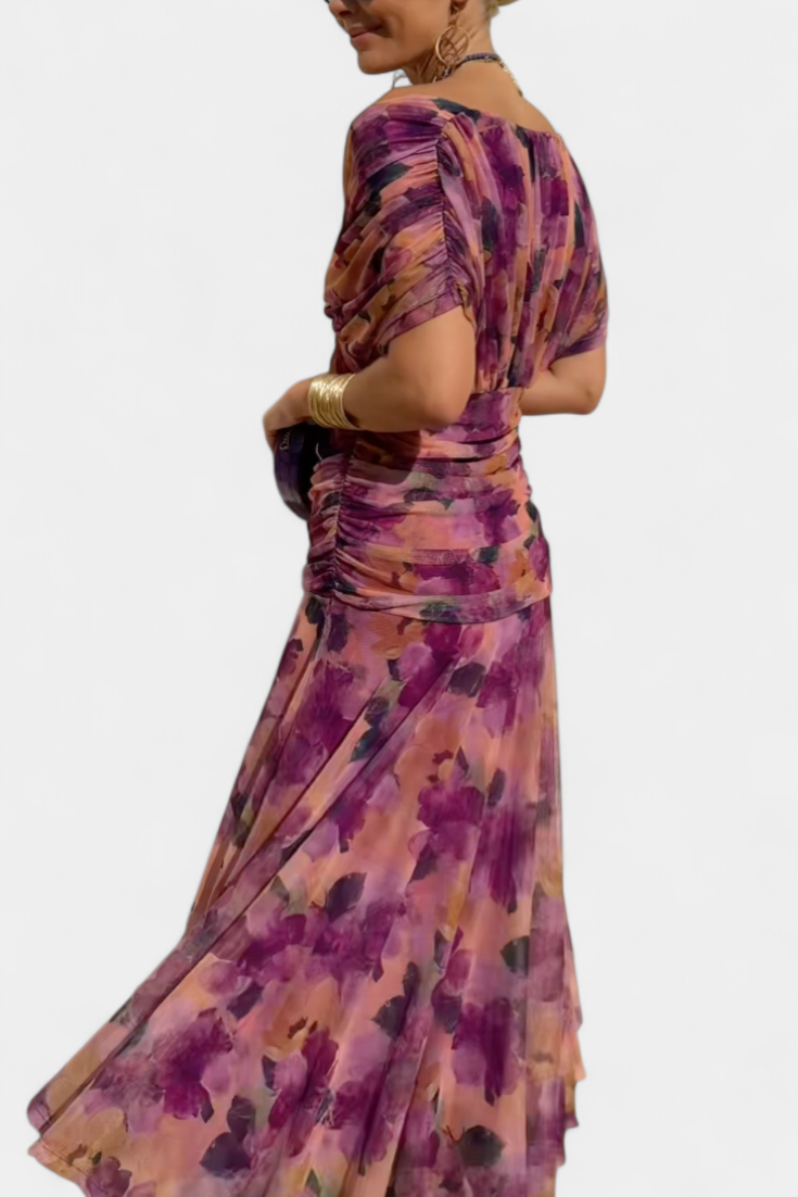Vestido Largo Mujer Escote en V Estampado Floral Estilo Elegante Romántico Ocasión Chic – Laluna