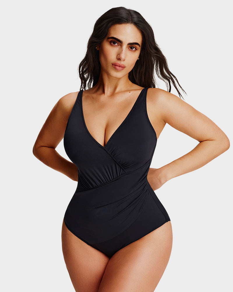One-Piece Shaping Swimsuit with V-Neckline for Women – Sculpt Ease
