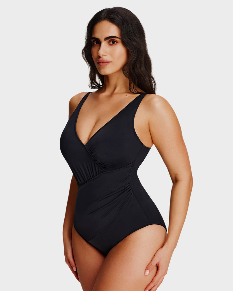 One-Piece Shaping Swimsuit with V-Neckline for Women – Sculpt Ease