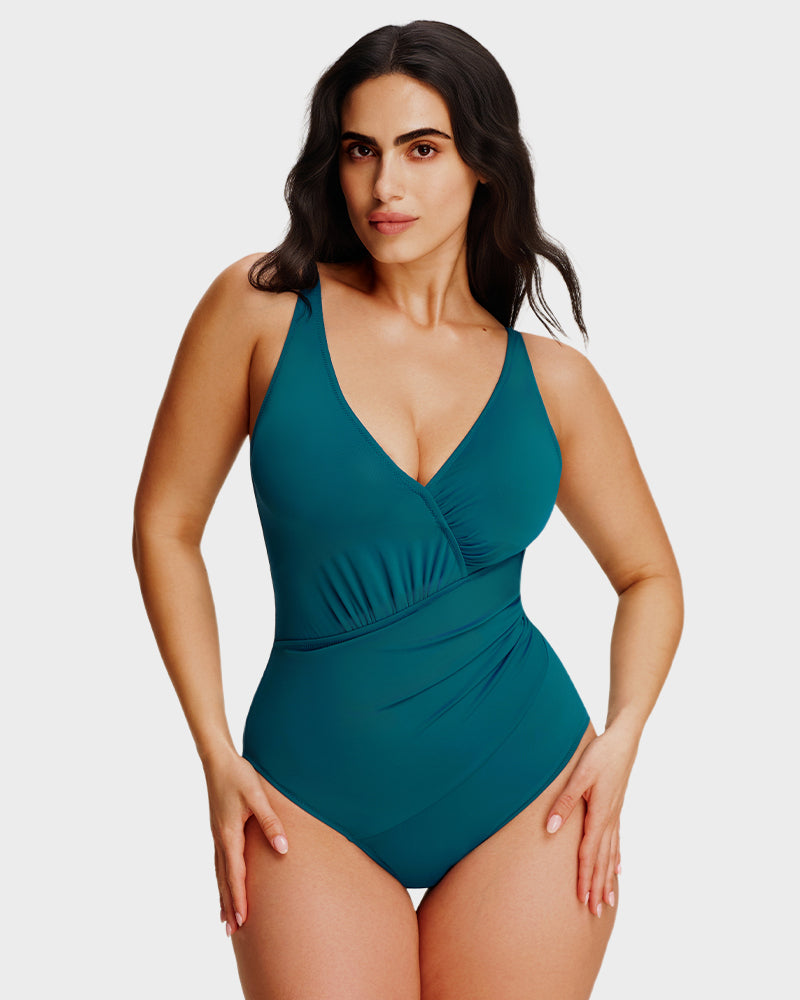 One-Piece Shaping Swimsuit with V-Neckline for Women – Sculpt Ease