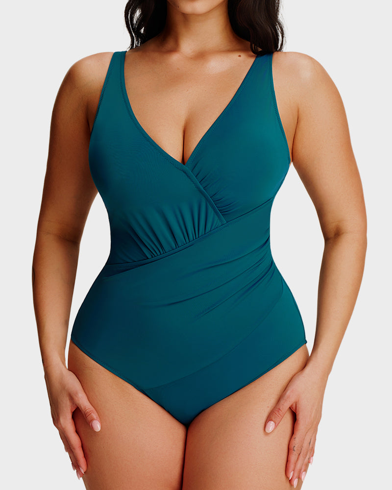 One-Piece Shaping Swimsuit with V-Neckline for Women – Sculpt Ease